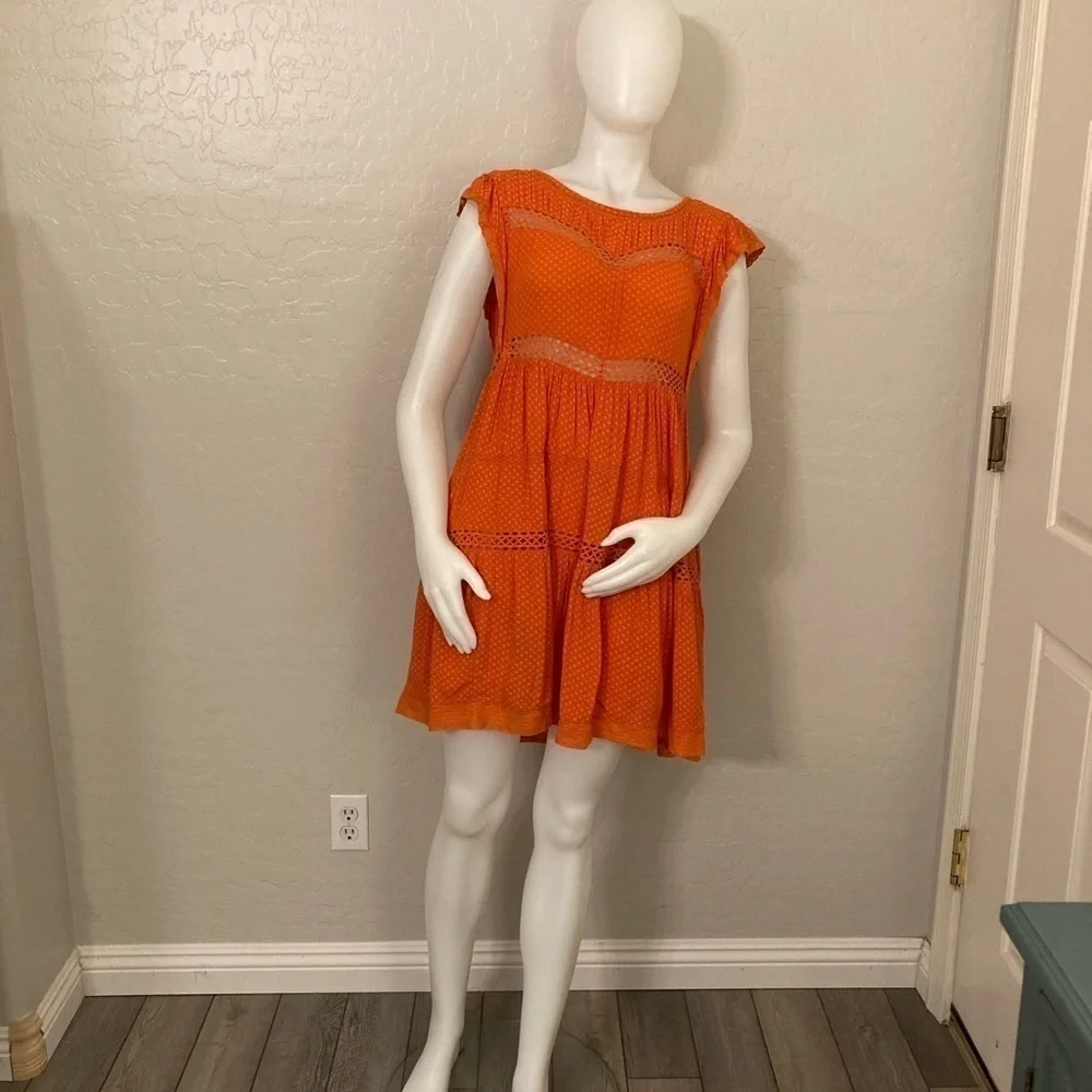 Free People Retro Kitty Crotchet Trim Dress Coral Size Small